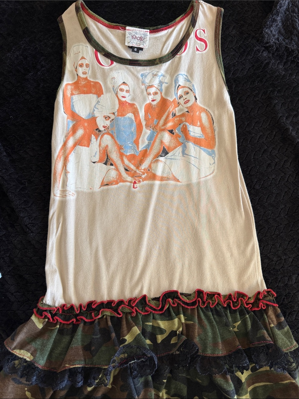 Kaos Cream Tank Dress with Camouflage Ruffle